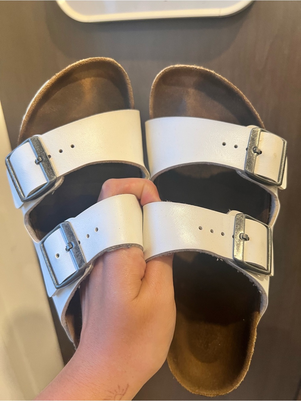 Birkenstock White Double-Buckle Slide Sandals with Silver Buckles - Picture 3 of 7